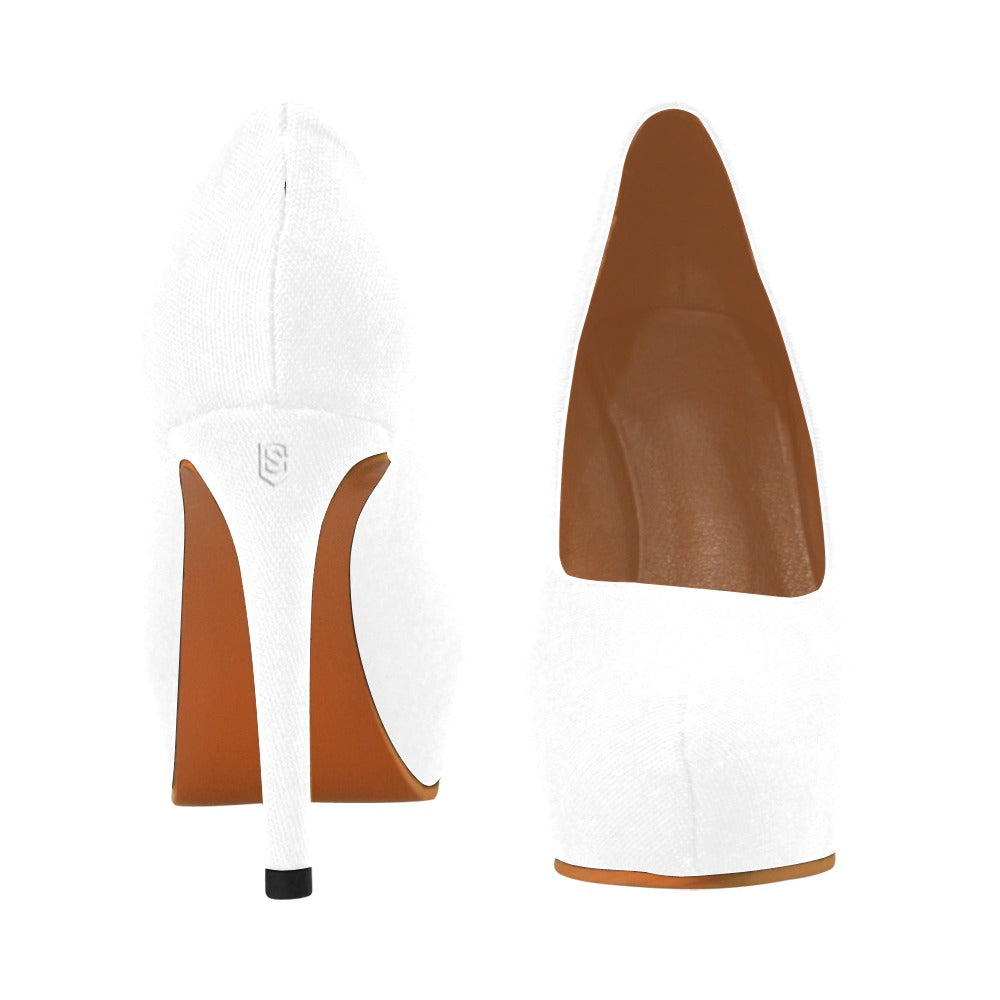 White Women's High Heels With White Logo Women's High Heels (Model 044)