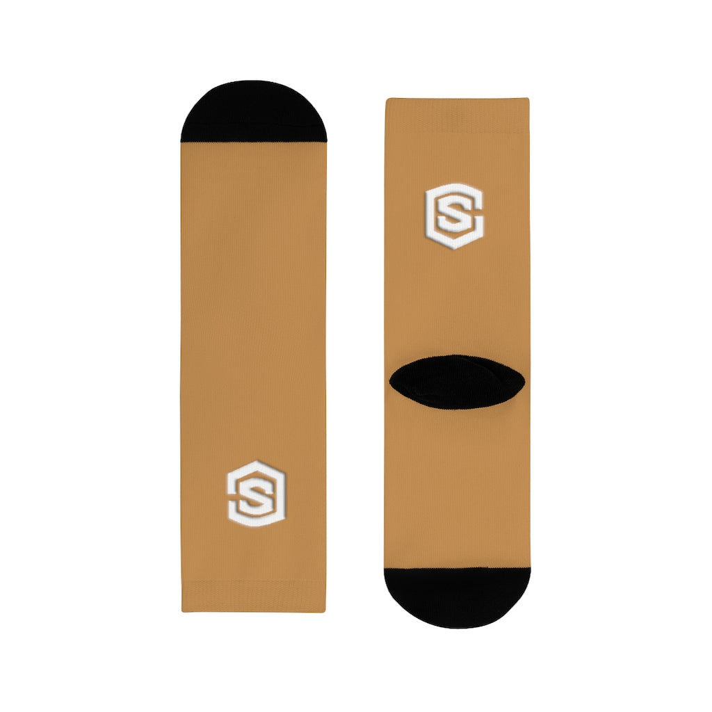Brown Sublimation Crew Socks (EU) white Logo
