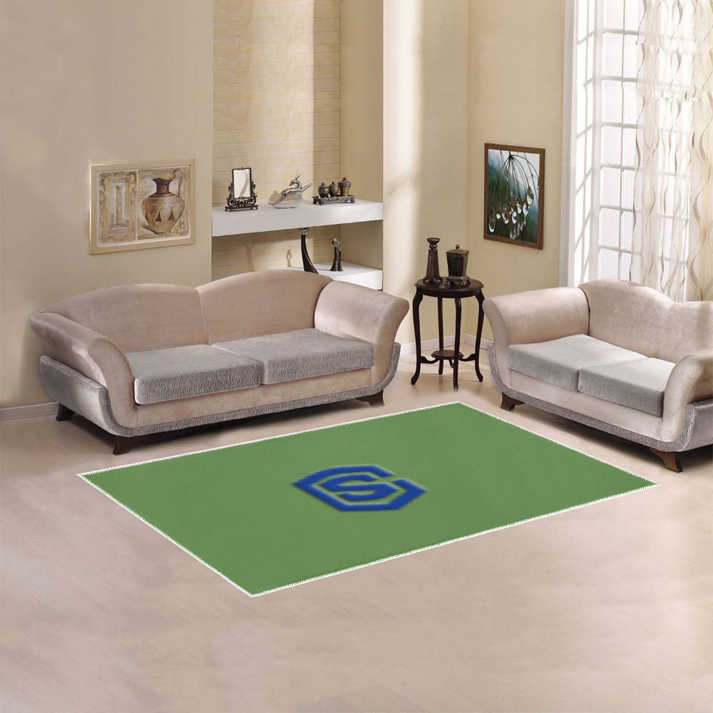 Green Area Rug Blue Logo Area Rug 5' x 3.2'