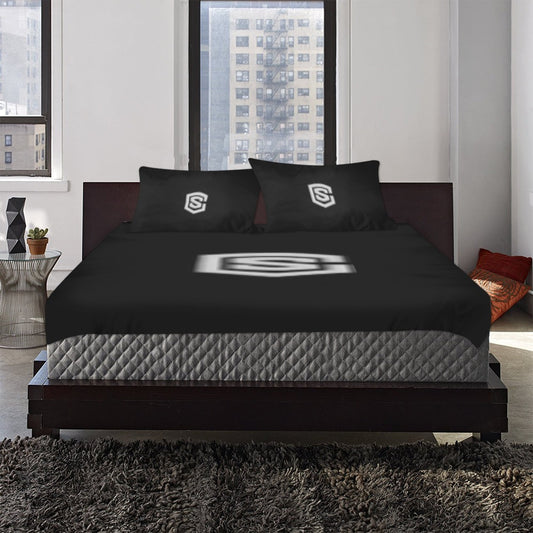 Black 3-Piece Bedding Set (1 Duvet Cover 86"x70"; 2 Pillowcases 20"x30")(One Side) wtih Silver Logo 3-Piece Bedding Set (1 Duvet Cover 86"x70"; 2 Pillowcases 20"x30")(One Side)