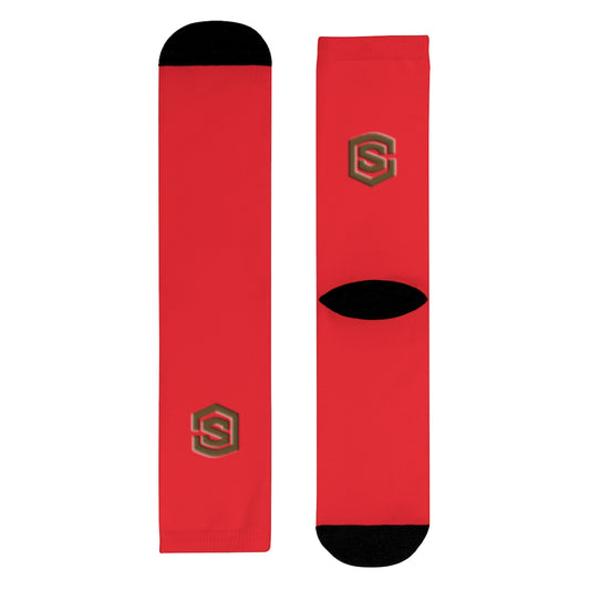 Red Sublimation Crew Socks (EU) Brown Logo