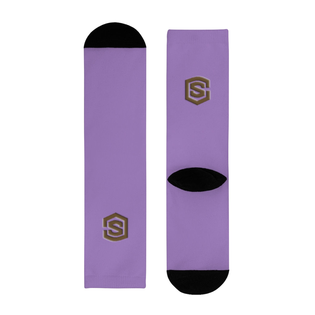 Purple Sublimation Crew Socks (EU) Brown Logo