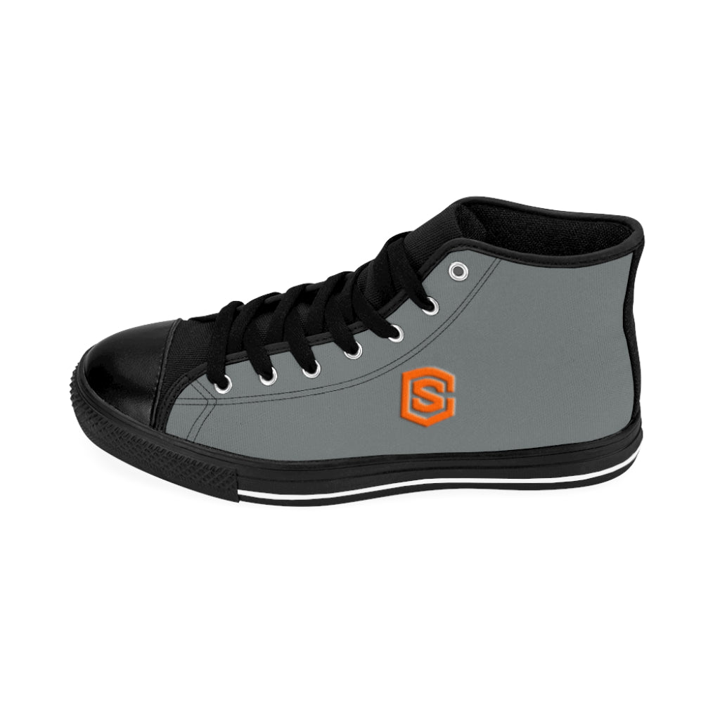 grey Men's High-top Sneakers orange logo