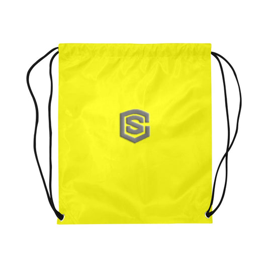 Yellow Drawstring Bags Large With Grey Logo Drawstring Bags (Model 1604) (Large)