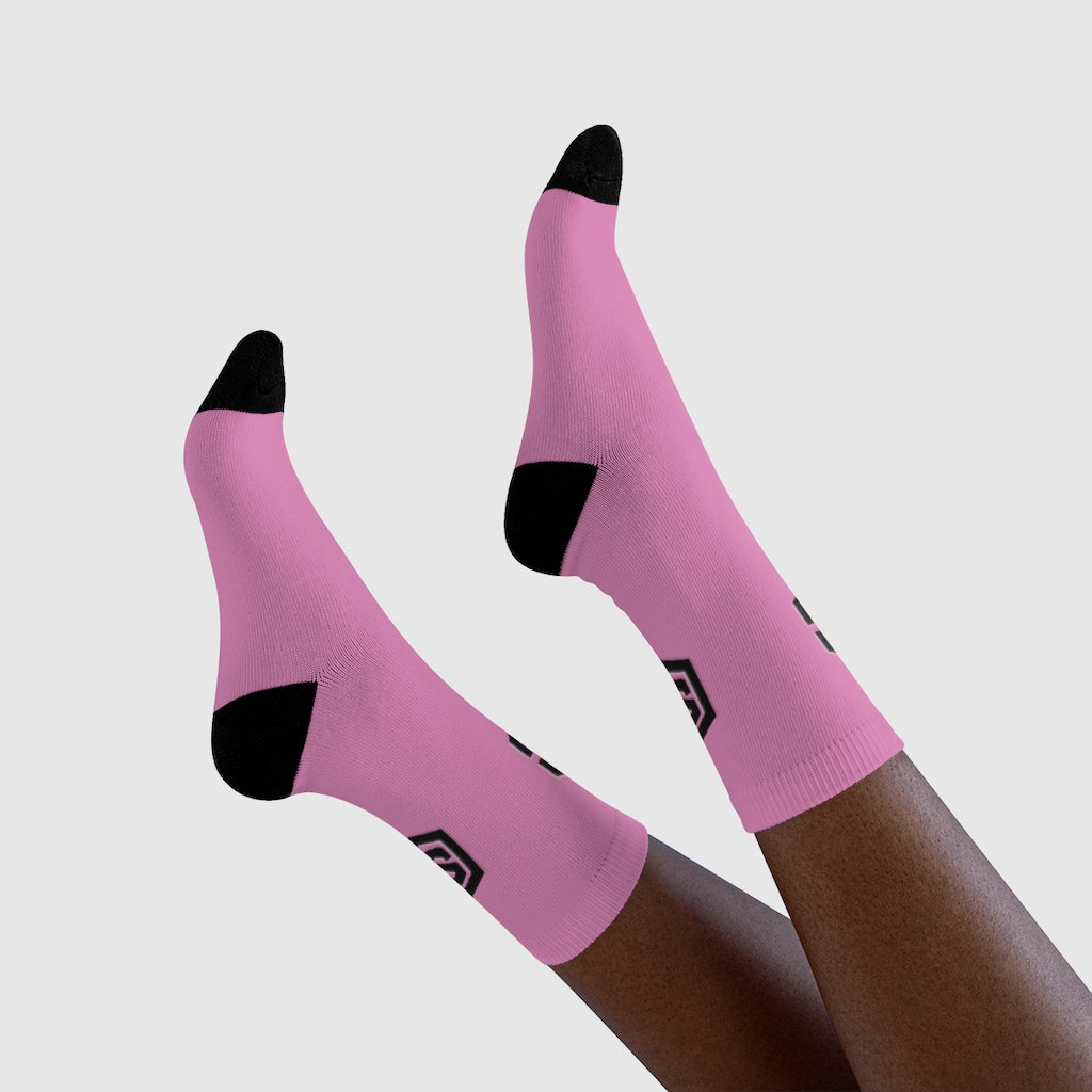 pink Sublimation Crew Socks (EU) Blue Logo