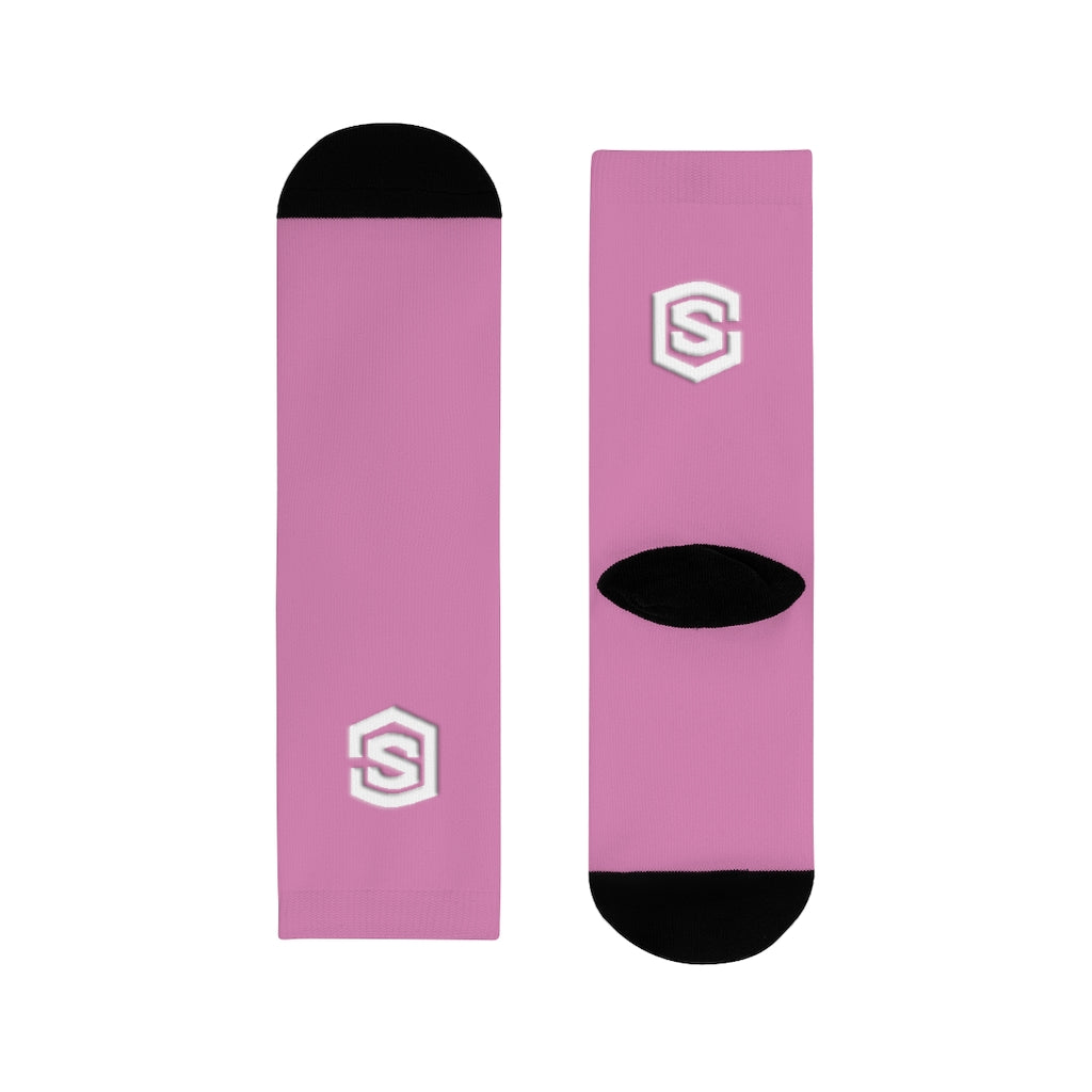 pink Sublimation Crew Socks (EU) white Logo