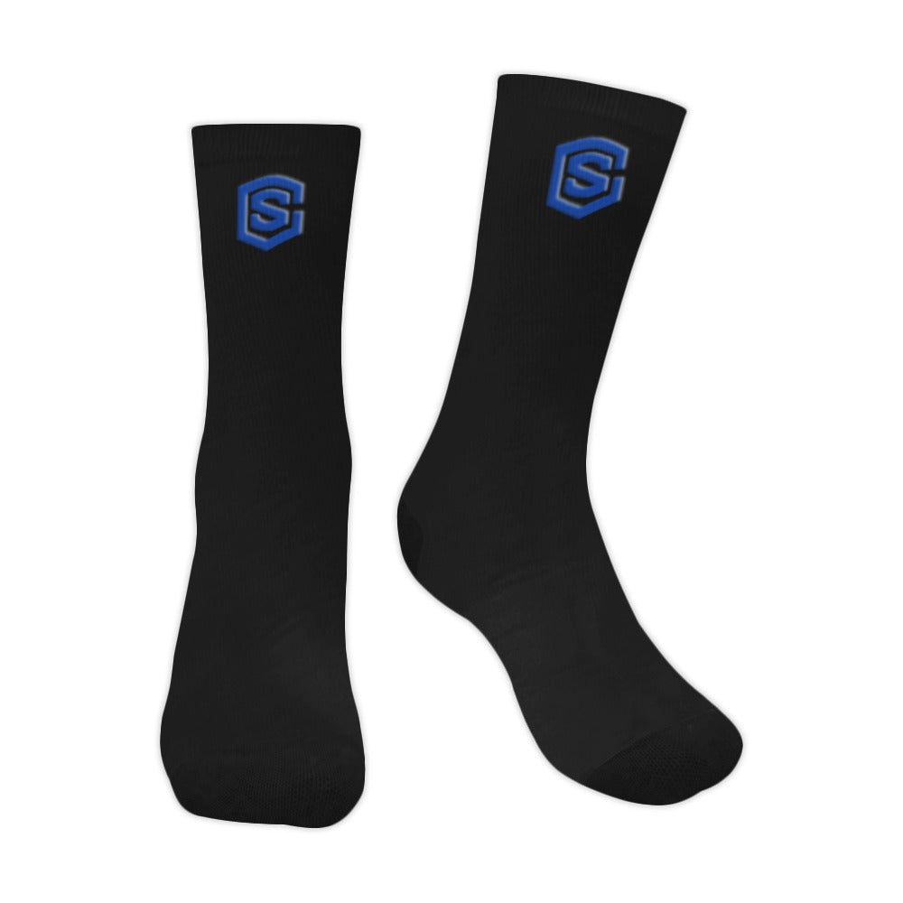 Black Sublimated Crew Socks (Made In USA) with Blue Logo Sublimated Crew Socks (Made In USA)