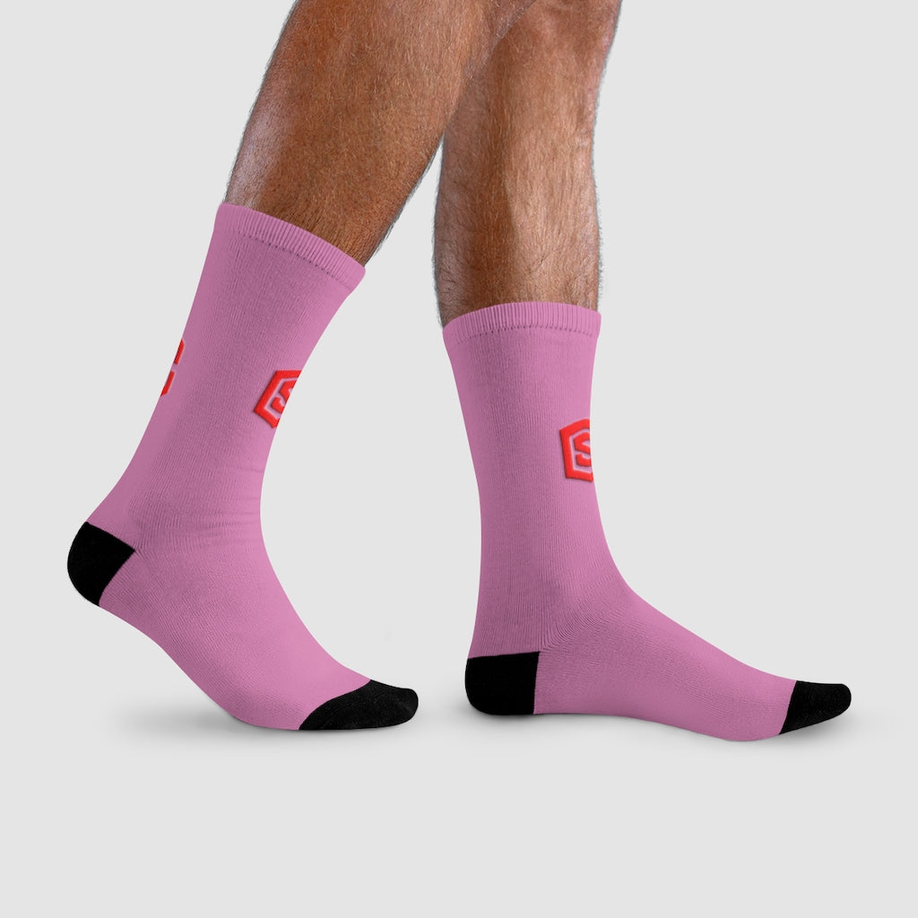 Pink Sublimation Crew Socks (EU) Red Logo