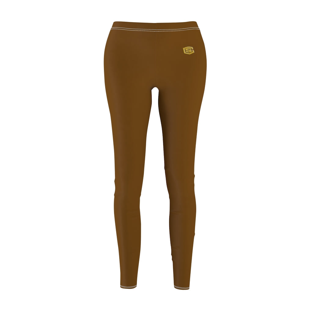Brown Women's Cut & Sew Casual Leggings Gold logo
