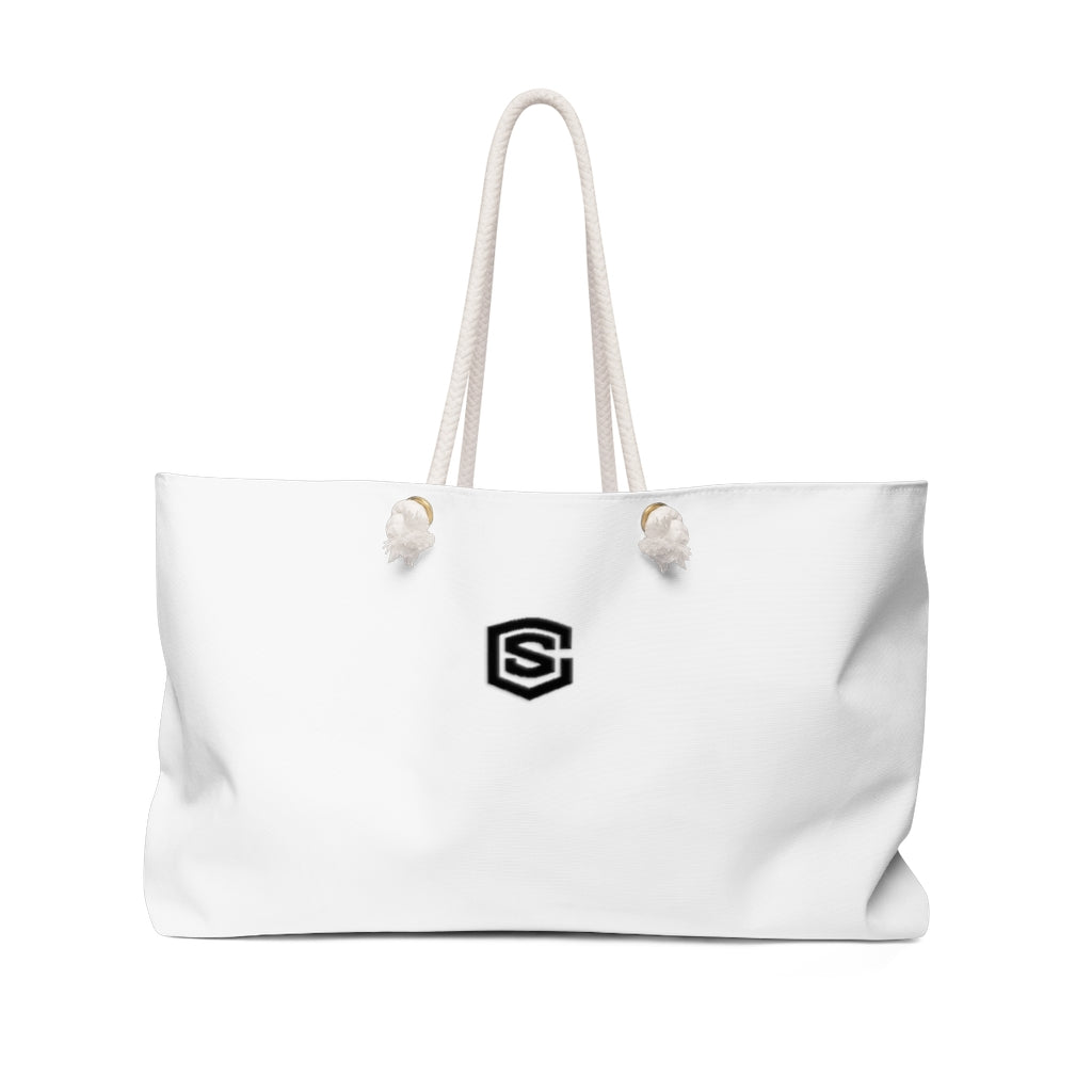 White Weekender Bag Black Logo