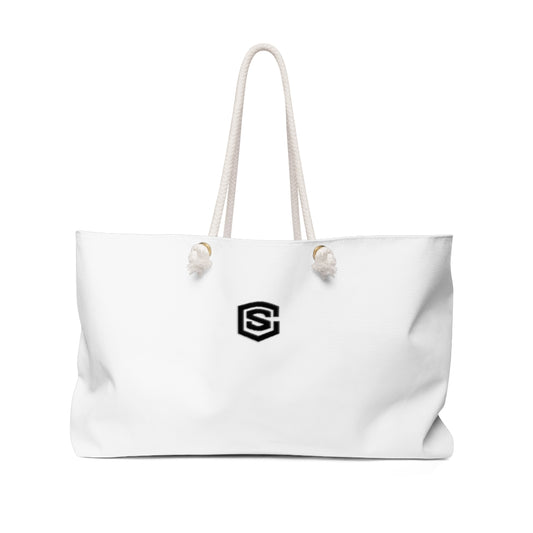 White Weekender Bag Black Logo