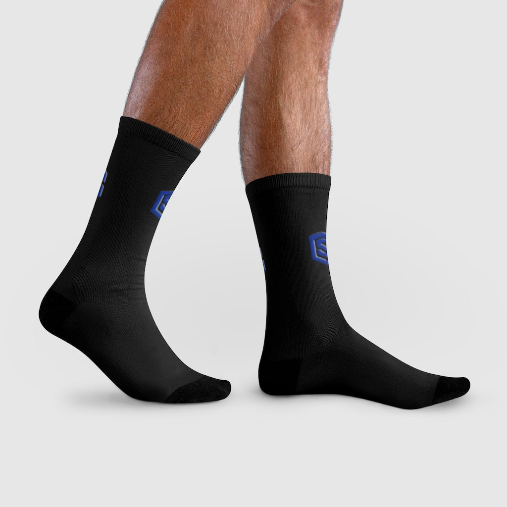 Black Sublimation Crew Socks (EU) Blue Logo