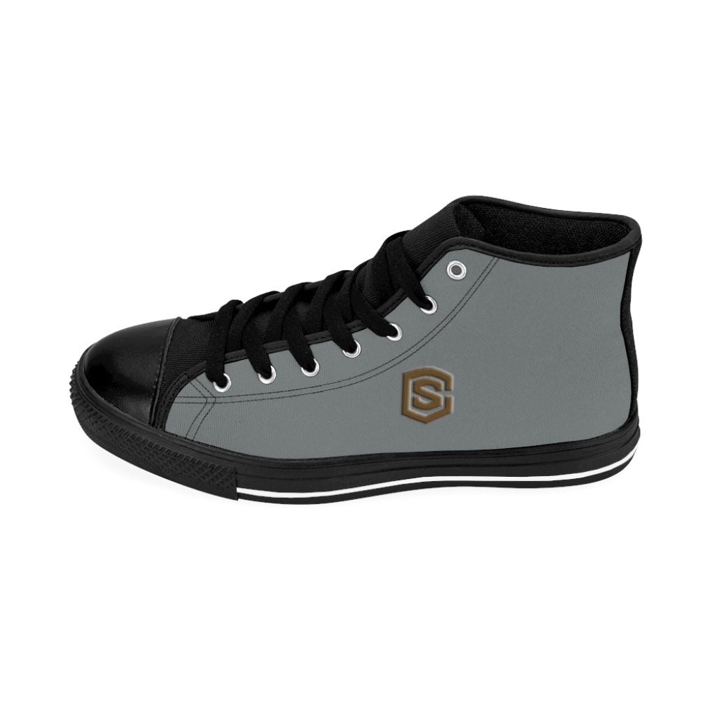 grey Men's High-top Sneakers brown logo
