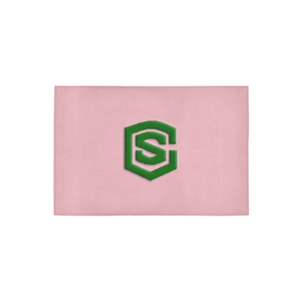 Pink Door Mat with Green Logo Doormat 24" x 16" (Sponge Material)