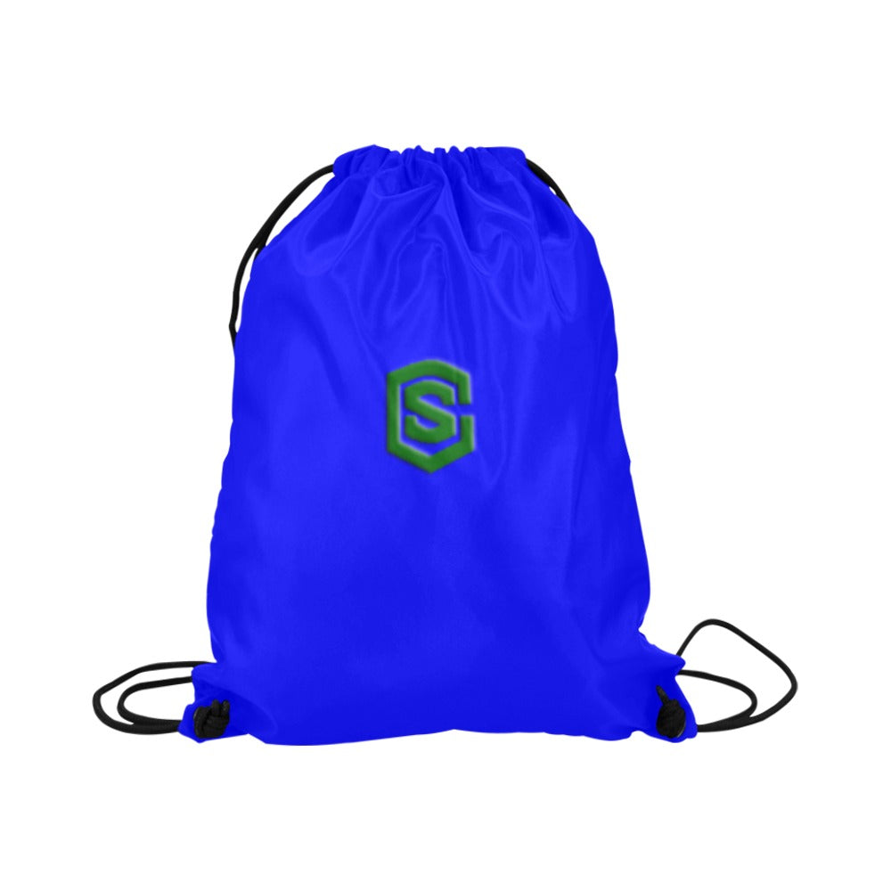 Blue Drawstring Bags Large With Green Logo Drawstring Bags (Model 1604) (Large)