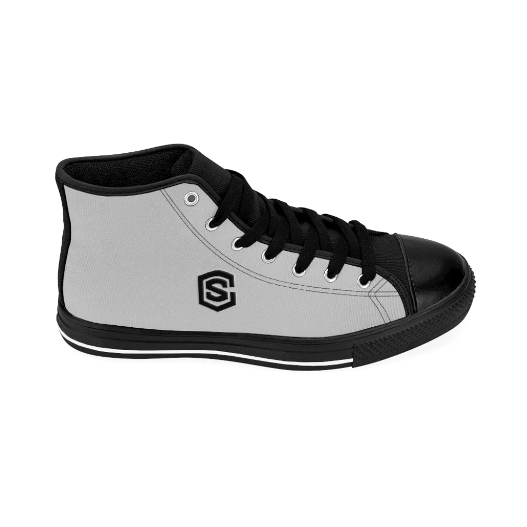 grey Men's High-top Sneakers - black logo