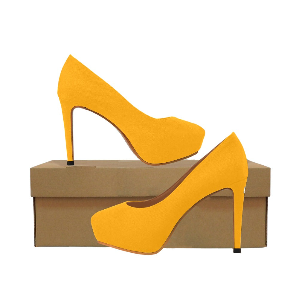 Orange Women's High Heels With White Logo Women's High Heels (Model 044)
