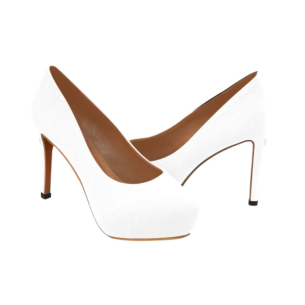 White Women's High Heels With White Logo Women's High Heels (Model 044)