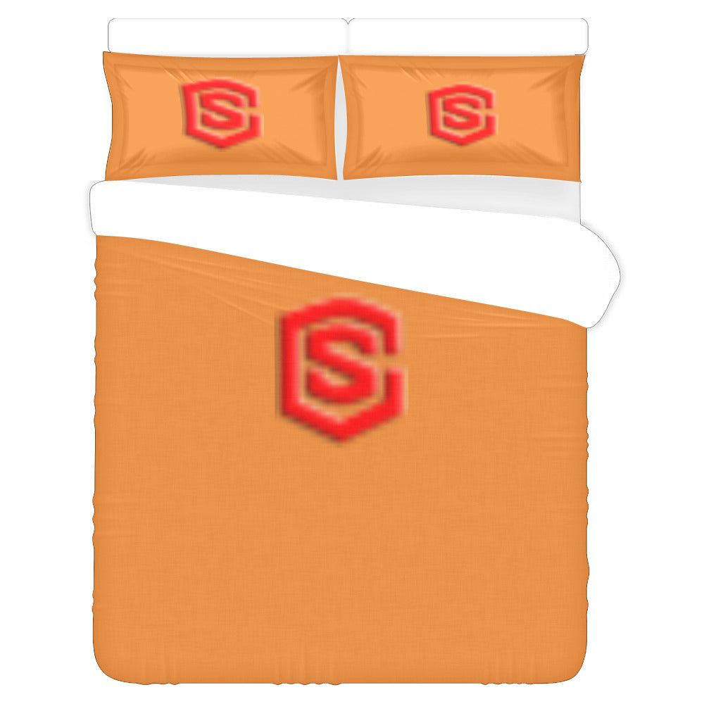 Orange Duvet Cover Red Logo 3-Piece Bedding Set (1 Duvet Cover 86"x70"; 2 Pillowcases 20"x30")(One Side)