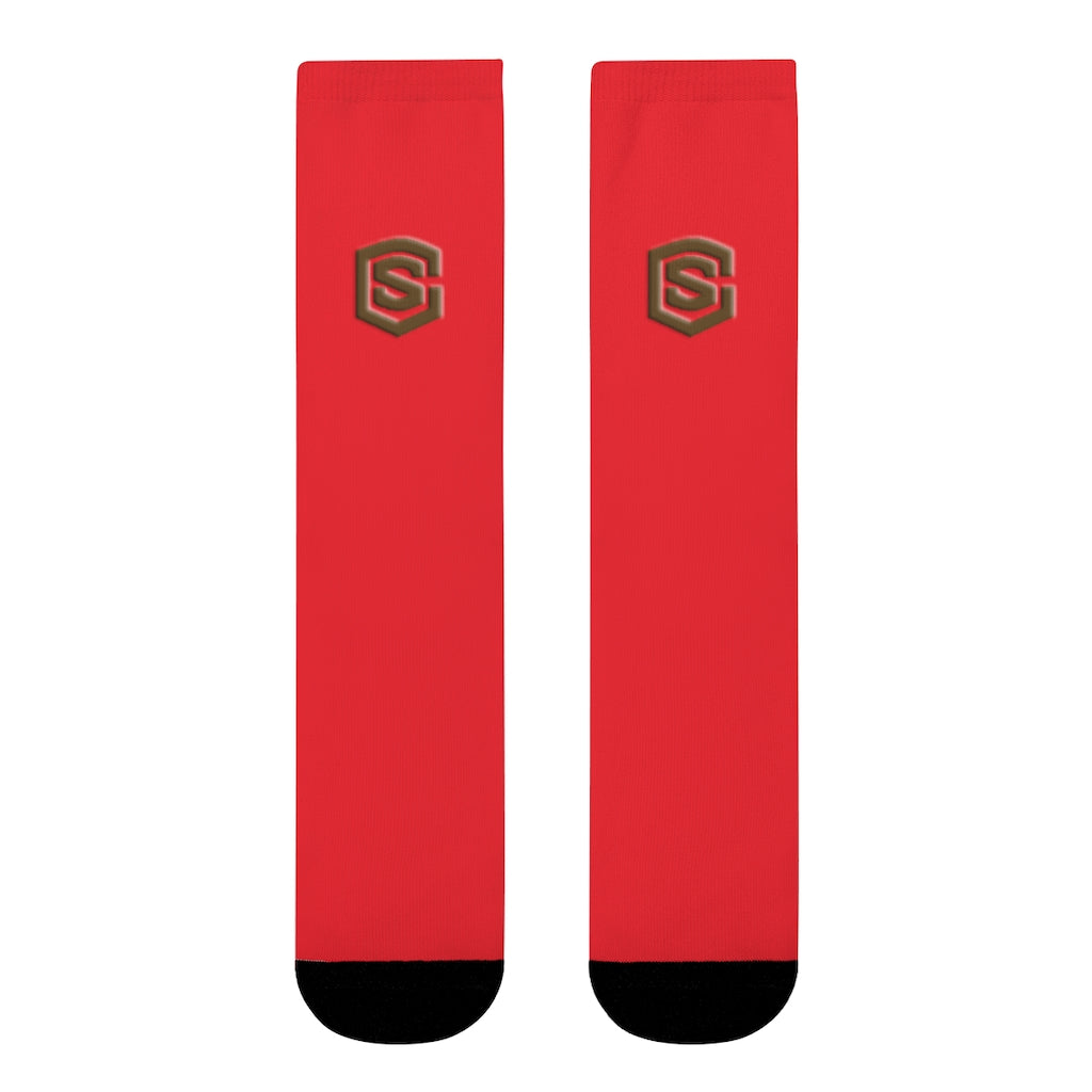 Red Sublimation Crew Socks (EU) Brown Logo