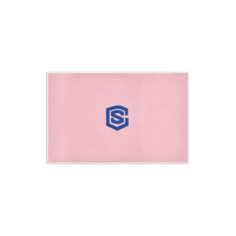 PINK SMALL AREA RUG WITH BLUE LOGO Area Rug 2.6' x 1.7'