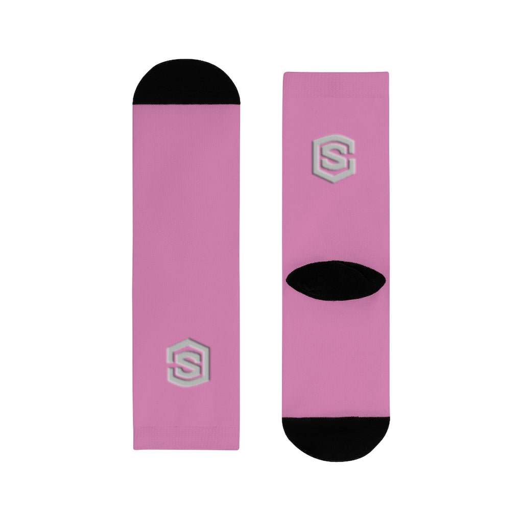 pink Sublimation Crew Socks (EU) Silver Logo