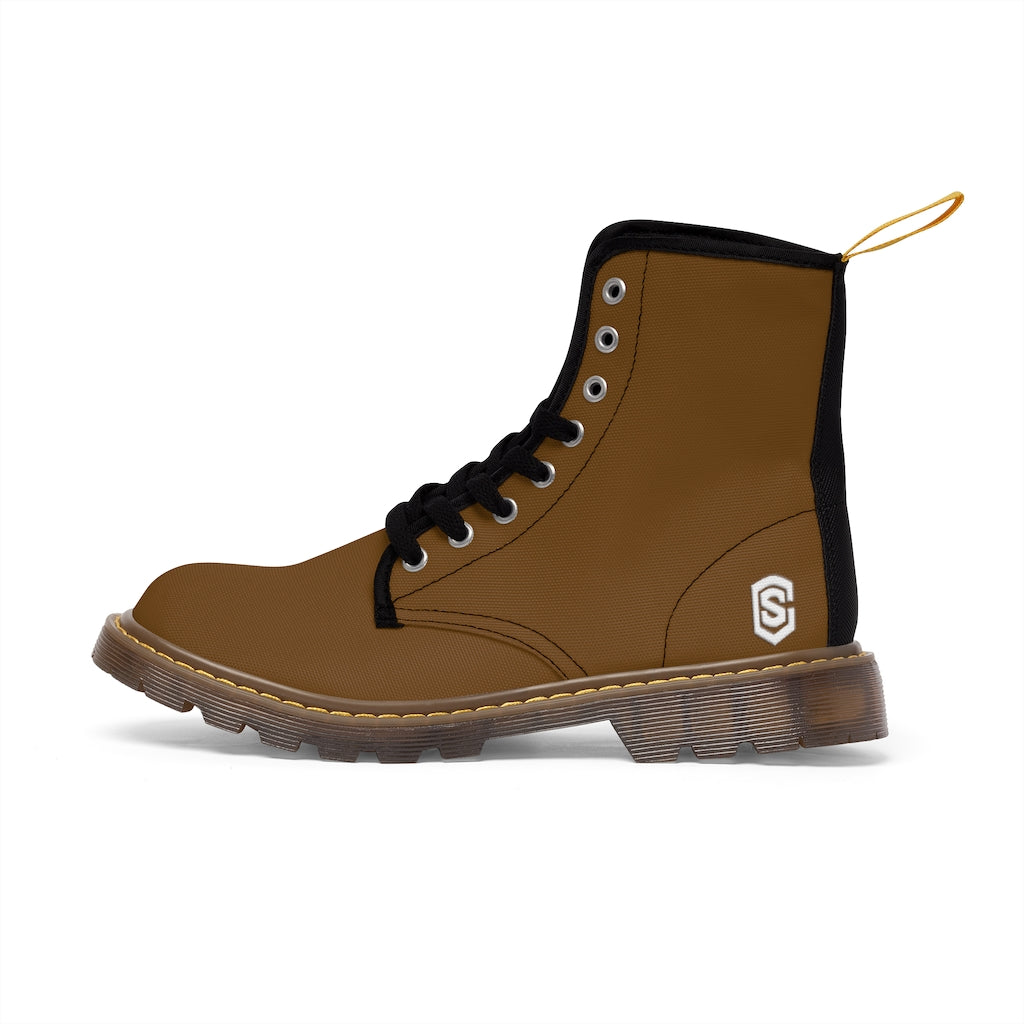 Brown Men's Canvas Boots White Logo