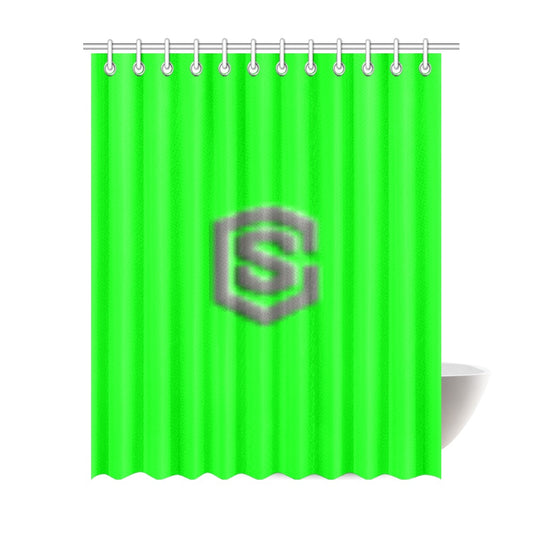 Green Shower Curtain 69"x84" with Gray Logo Shower Curtain 69"x84"