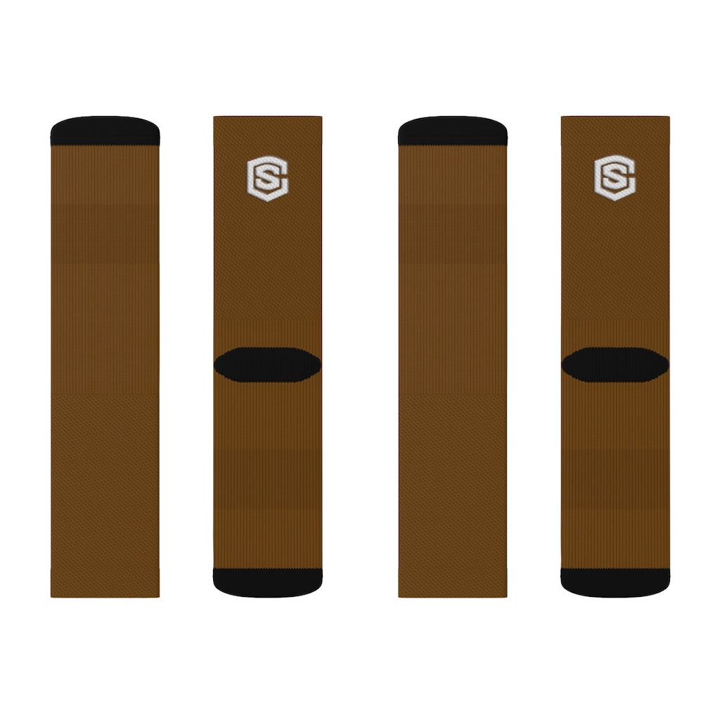 Brown Sublimation Socks White Logo