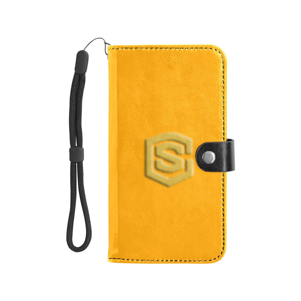 Orange Flip Leather Purse for Mobile Phone(Model1703)(Large) with Gold Logo Flip Leather Purse for Mobile Phone(Model1703)(Large)