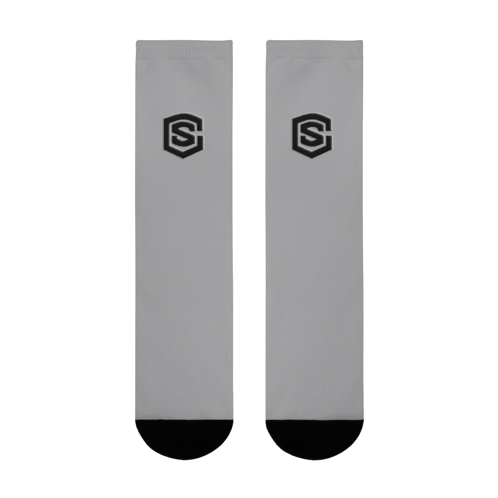 Grey Sublimation Crew Socks (EU) Blue Logo