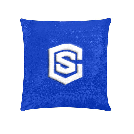 Blue Custom Sequin Pillow White Logo Custom Sequin Pillow Case 18"x18"