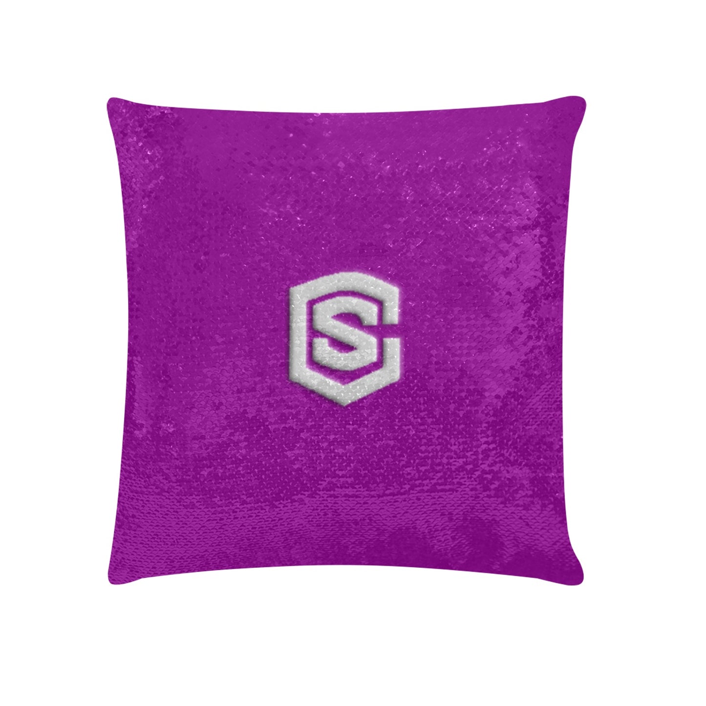Purple Custom Sequin Pillow with Silver Logo Custom Sequin Pillow Case 18"x18"