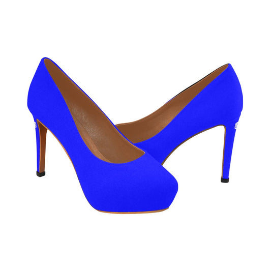Blue Women's High Heels With White Logo Women's High Heels (Model 044)