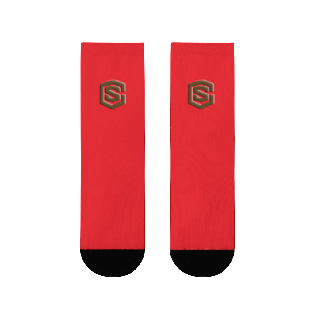 Red Sublimation Crew Socks (EU) Brown Logo