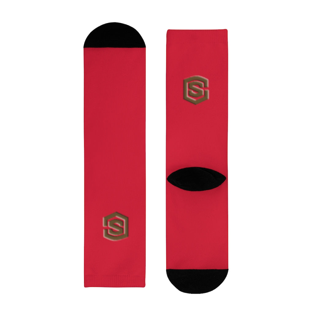 Red Sublimation Crew Socks (EU) Brown Logo