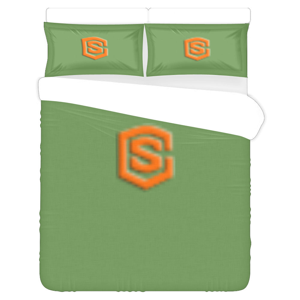 Green Duvet Cover Orange Logo 3-Piece Bedding Set (1 Duvet Cover 86"x70"; 2 Pillowcases 20"x30")(One Side)