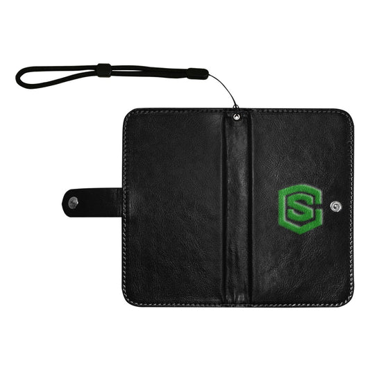 Black Flip Leather Purse for Mobile Phone(Model1703)(Large) with Green Logo Flip Leather Purse for Mobile Phone(Model1703)(Large)