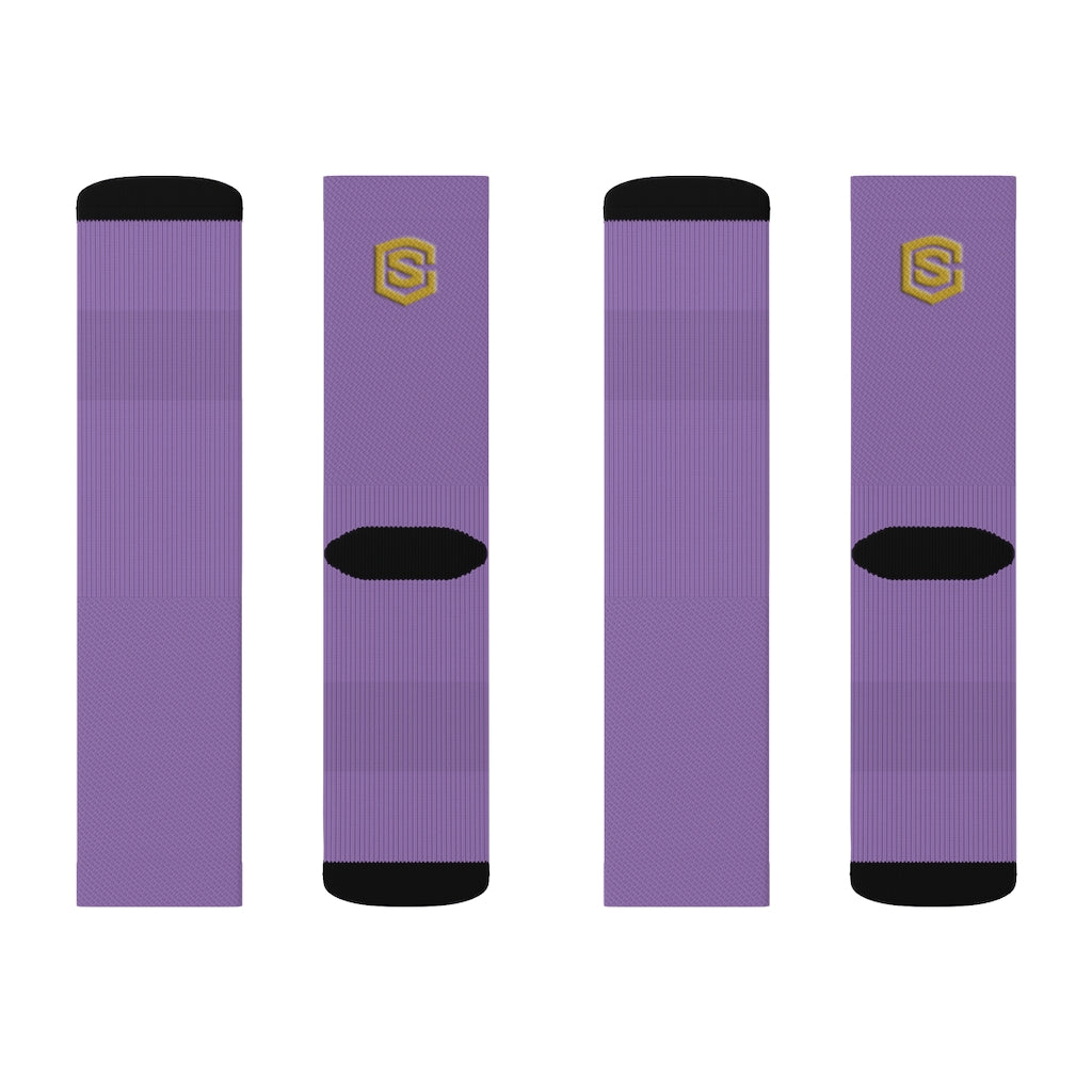 Purple Sublimation Socks Gold Logo