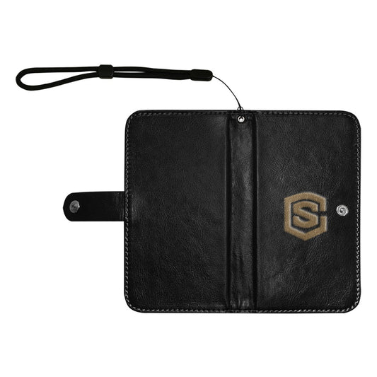 Black Flip Leather Purse for Mobile Phone(Model1703)(Large) with Brown Logo Flip Leather Purse for Mobile Phone(Model1703)(Large)