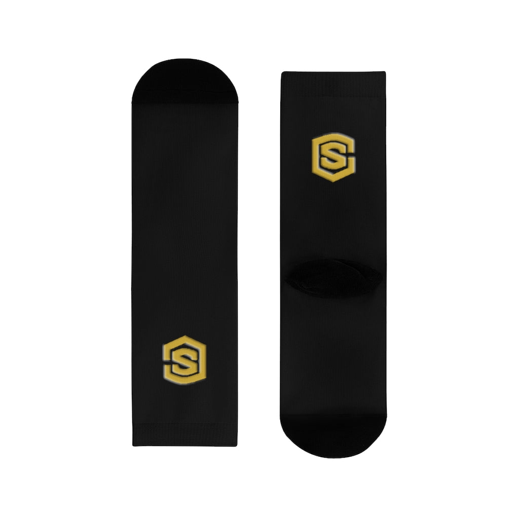 Black Sublimation Crew Socks (EU) Gold Logo