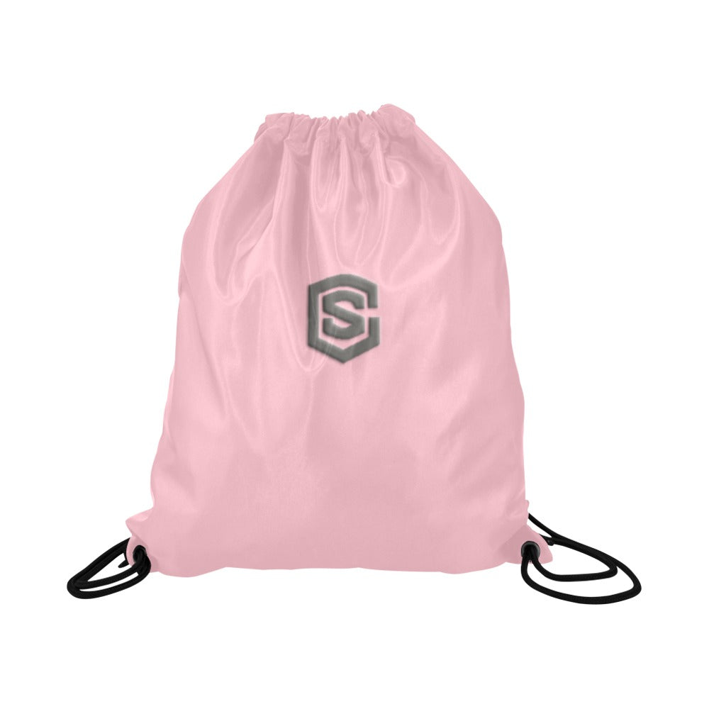 Pink Drawstring Bags Large With Grey Logo Drawstring Bags (Model 1604) (Large)