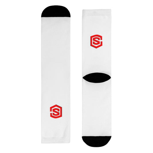 White Sublimation Crew Socks (EU) Red Logo
