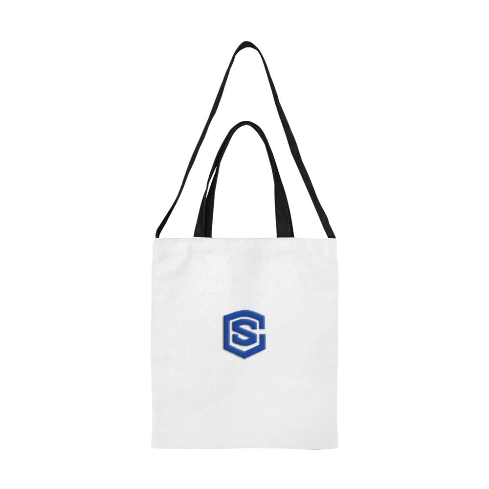 White All Over Print Canvas Tote Bag With Blue Logo All Over Print Canvas Tote Bag(Model1698)(Medium)