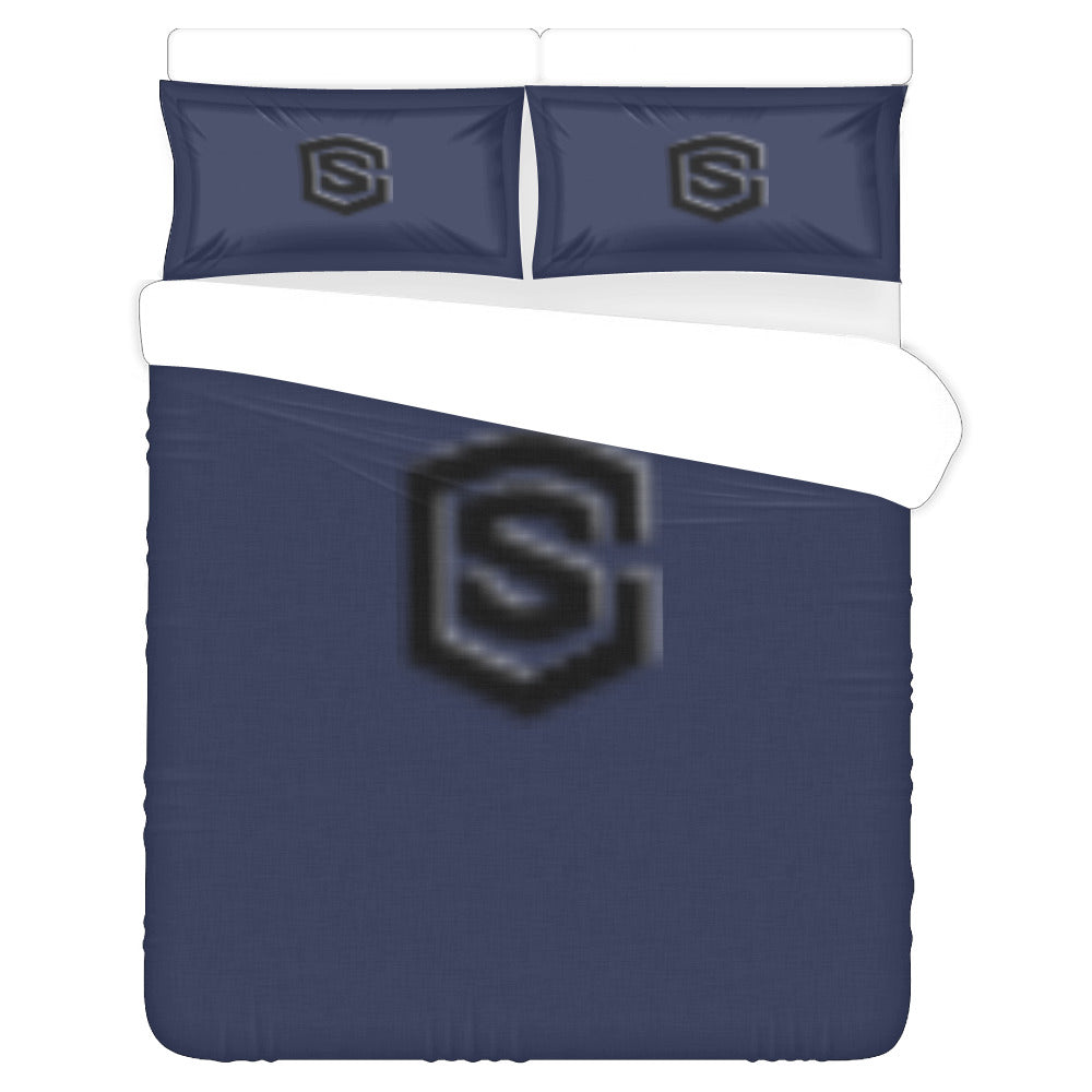 Blue Duvet Cover Black Logo 3-Piece Bedding Set (1 Duvet Cover 86"x70"; 2 Pillowcases 20"x30")(One Side)
