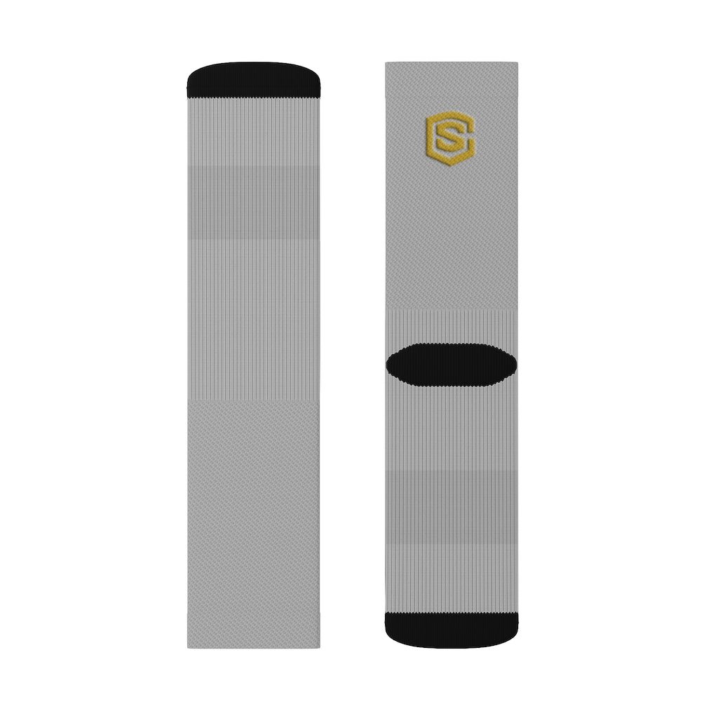 Grey Sublimation Socks Gold Logo