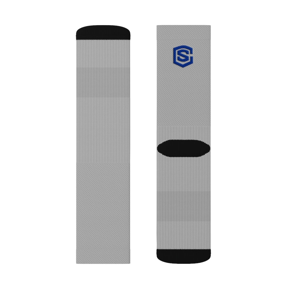 Grey Sublimation Socks Blue Logo
