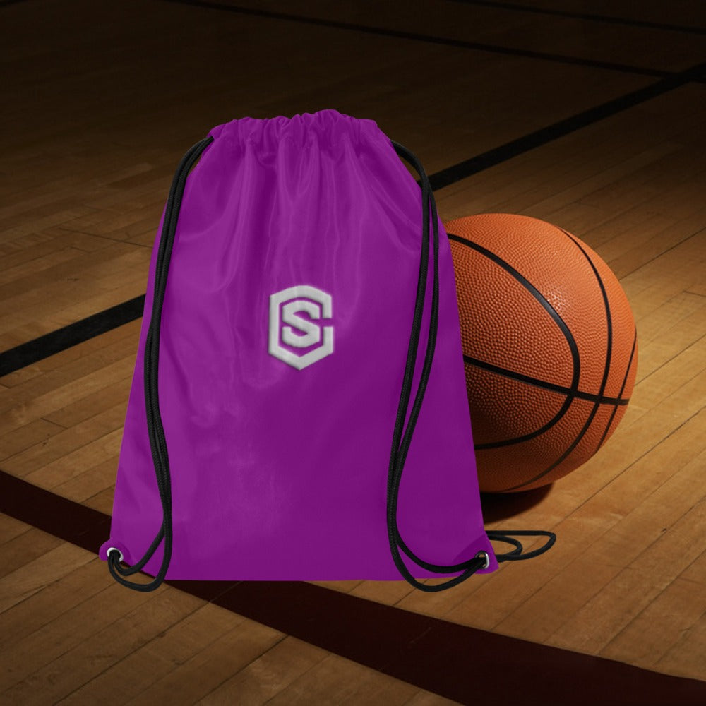 Purple Drawstring Bags Large With Silver Logo Drawstring Bags (Model 1604) (Large)