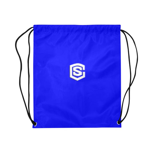 Blue Drawstring Bags Large With White Logo Drawstring Bags (Model 1604) (Large)