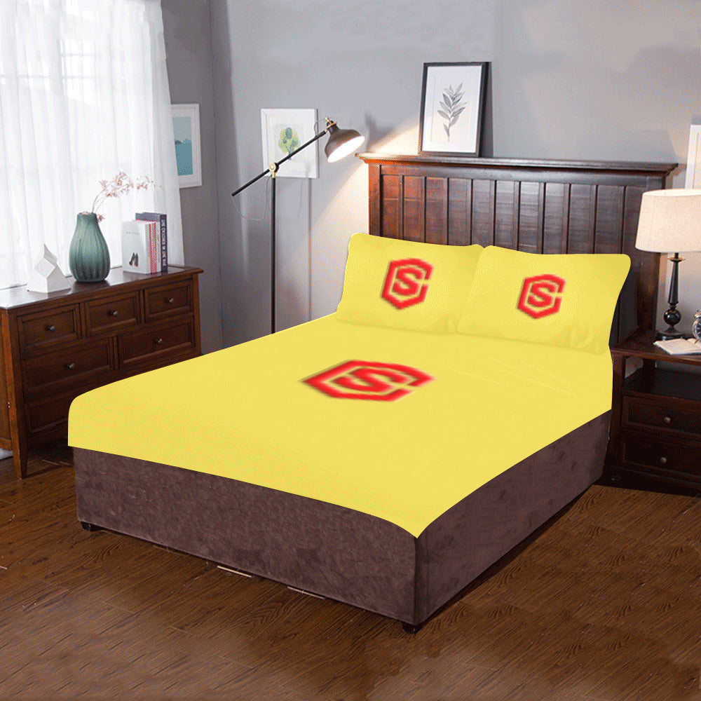 Yellow Duvet Cover Red Logo 3-Piece Bedding Set (1 Duvet Cover 86"x70"; 2 Pillowcases 20"x30")(One Side)